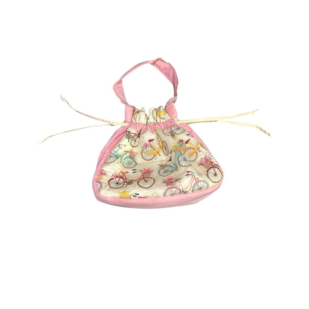 vintage draw string shoulder‎ bag purse bicycle quilted pink